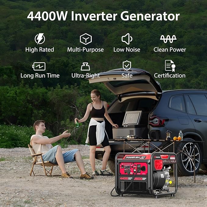 4400-Watt Portable Inverter Generator, PowerSmart Gas Powered, CO-Sensor, Lightweight & Quiet for Home Use and Emergency Backup, Camping, EPA Compliant