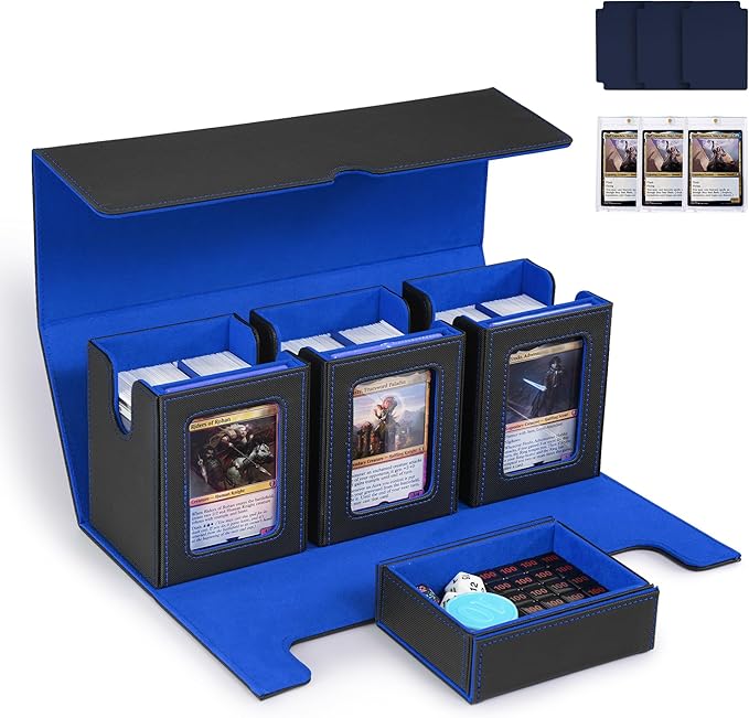 Marsguard Trading Card Deck Box with Commander Display,4 in 1 MTG Storage Holds 300+ Double-Sleeved Cards,3 Deck Boxes & Dice Tray Included,Fits MTG, TCG, PTCG & Sports Cards