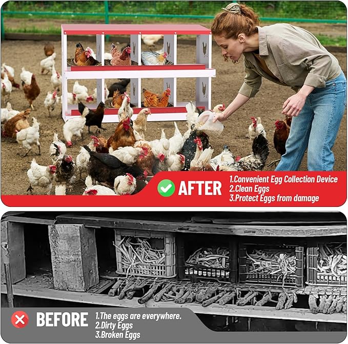 Chicken Nesting Box, Red 8 Hole Egg Laying Box, Suitable for Chickens & Ducks, Large Holes for Ventilation, Convenient for Picking up Eggs, Chicken Coop Nesting Box, Fully Galvanized