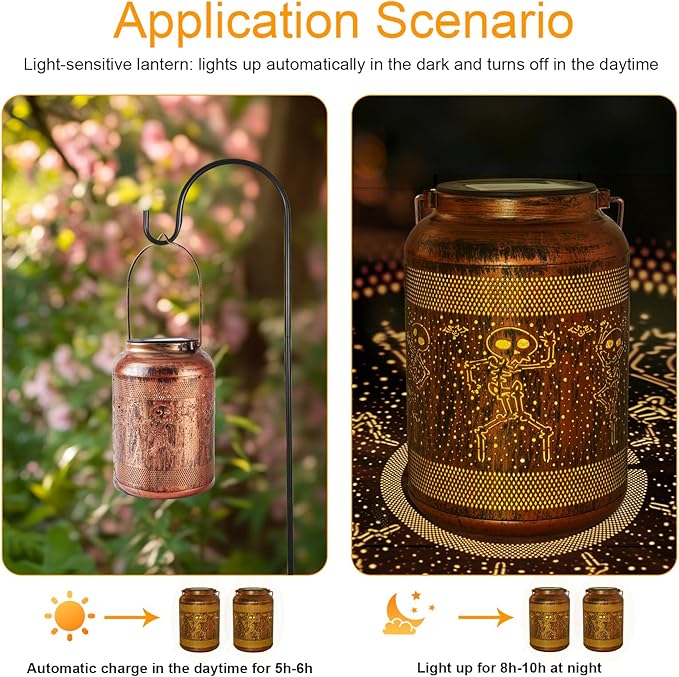Solar Halloween Decorations Outdoor Lantern , Birthday Gifts for Women, Solar Lights Outdoor Waterproof LED Decorative Garden for Lawn, Landscape, Patio, Porch Hanging Lantern for Ladies, Mom, Grandma