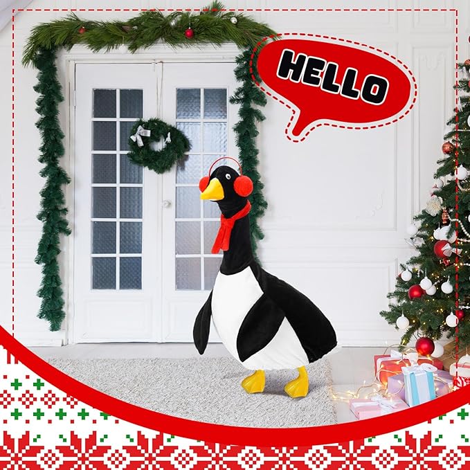 Outus Halloween Penguin Goose Outfits Funny Penguin Porch Goose Outfit 23 Inch Holiday Lawn Plastic Cement Geese Clothes for Halloween Christmas Yard Garden Outdoor Decor
