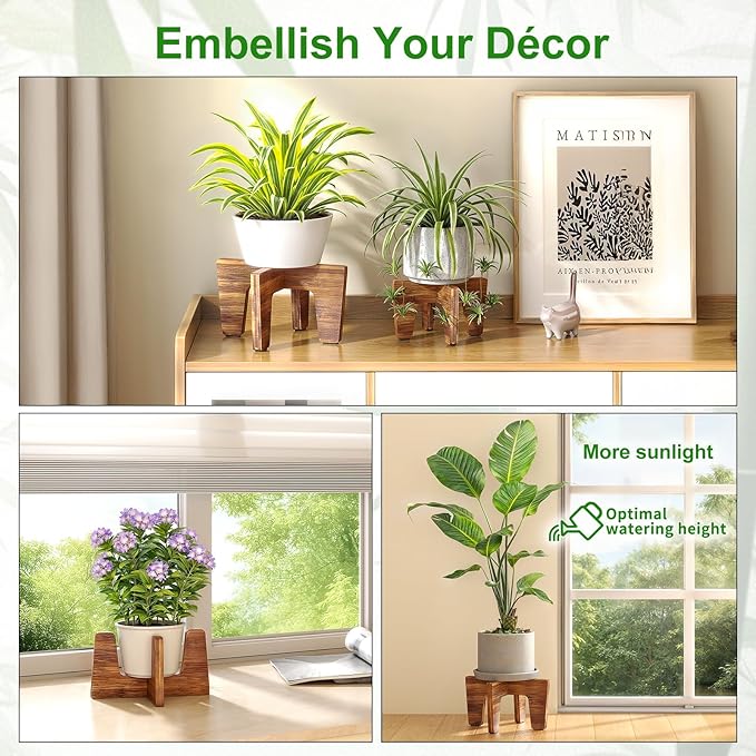 Plant Stand Indoor Outdoor, Plant Holder Sturdy Single Flower Pot Stand Planter Stand Stool Display Decorative for Desktop Counter Room (Natural 10")