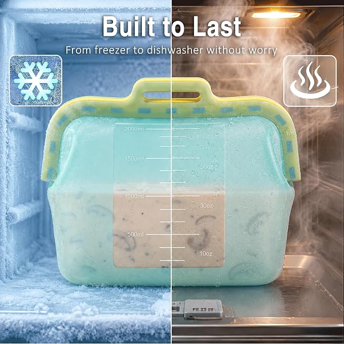 68oz Reusable Silicone Food Storage Bags with Magnetic Seal, Stand Up Freezer Bags for Meal Prep, Snacks, Sandwiches & Leftovers, Dishwasher Safe Reusable Food Storage Bag (Blue)