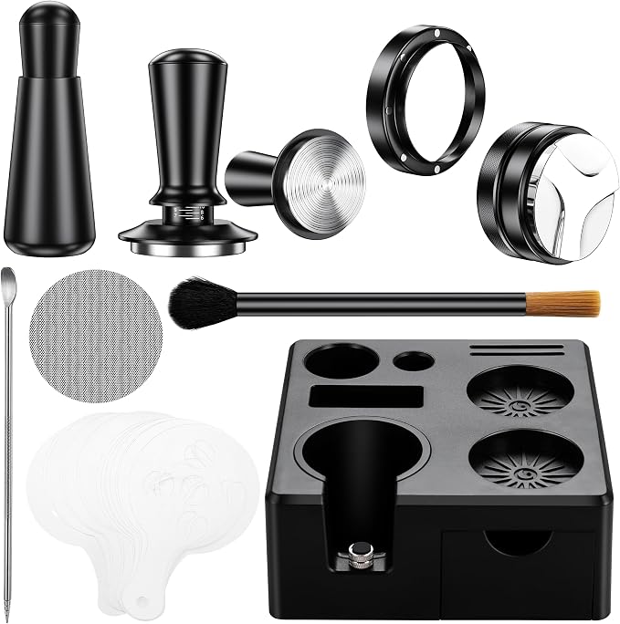 9 Pack Espresso Accessories Kit(Square),54mm Espresso Tool Kit | Espresso Tamping Station | Coffee Distributor Tamper | WDT Tool | Dosing Funnel | Mother's Day Gift for Espresso Lovers