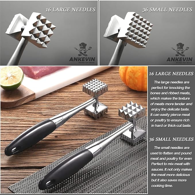 Meat Tenderizer, Dual-Sided Nails Meat Mallet, Meat Hammer Used for Steak, Chicken, Fish,Meat Pounder With Rubber Comfort Grip Handle, 8.8 inches Meat Tenderizer Tool