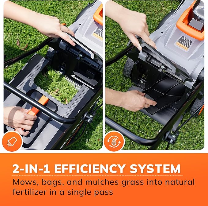 Electric Lawn Mower, 20V 13" Cordless Lawn Mower for Small Yard, Push Mower with 5 Height Adjustments, 2-in-1 Mulching/Bagging for Graden, 4.0Ah Battery and Charger Included(25min Runtime)