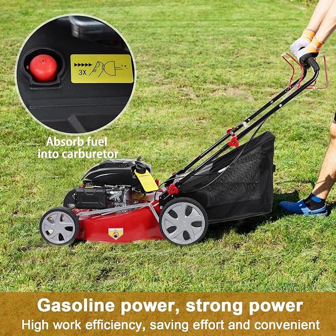 Self Propelled Gas Lawn Mower, 141cc 4-Stroke Gas Engine Lawn Mower with 20 Inches Blade Walk-Behind Lawn Mover Cordless Push Lawn Mowers Tractors with 50L Grass Tank Big Wheels 2850RPM (141cc)
