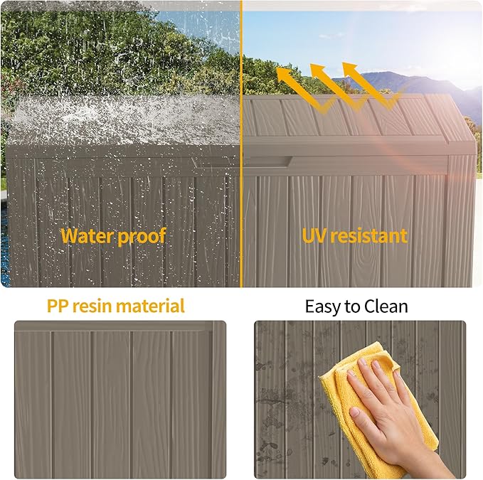 80 Gallon Waterproof Large Resin Deck Box Indoor/Outdoor Lockable Storage Container and Seating for Garden, Pool, and Patio (80 Gallon, Grey)