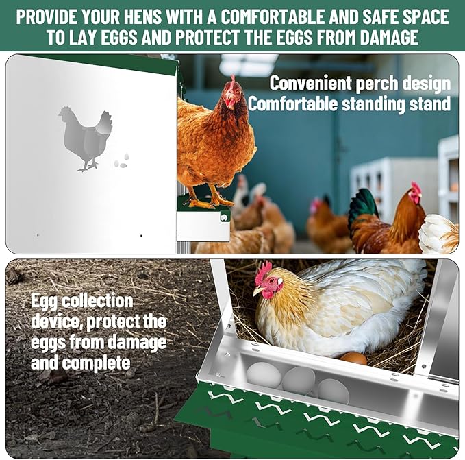 Chicken Nesting Boxes,6 Compartments Galvanized Steel Metal Laying Boxes with Leg,Pull-Out Egg Box Easy Egg Collection & Clean,Wall Mount Suitable for Farm Chicken House,Green
