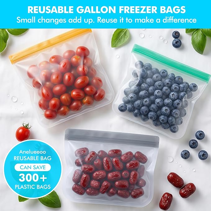 20 Pack Reusable Freezer Bags Silicone Dishwasher Safe, Leakproof Reusable Food Storage Bags BPA Free Healthy Food Storage Contaizers, Snack Sandwich Gallon Baggies for Meal Prep Lunch Travel Green