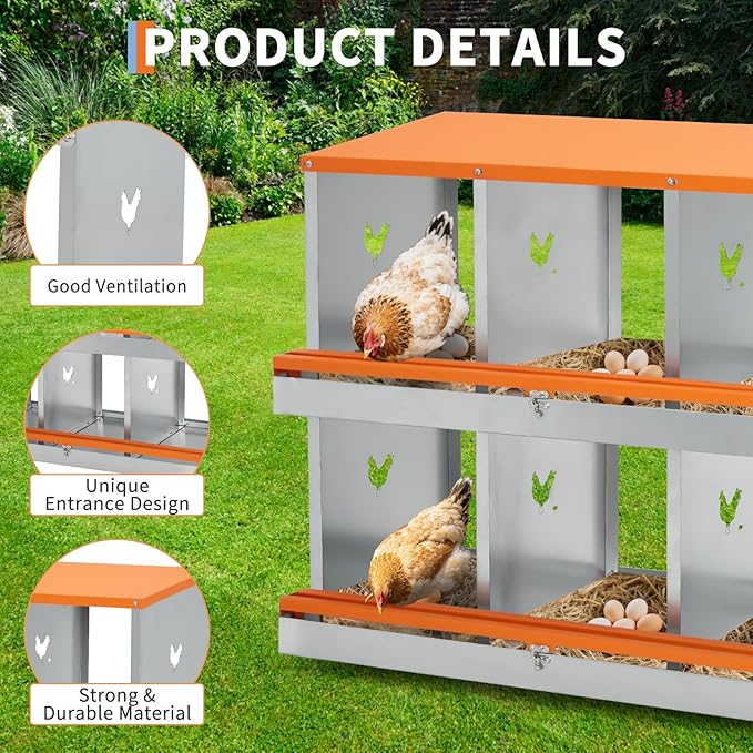 8 Compartment Chicken Nesting Box, Nesting Boxes for Chickens, Chicken Laying Boxes to Protect Eggs, Easy to Clean