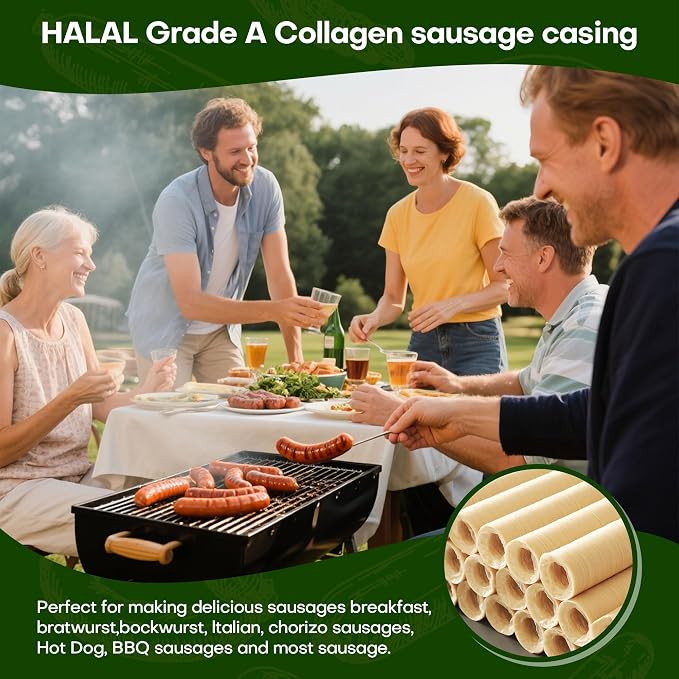 VONSYONG HALAL Sausage Casing, Grade A Edible Drying Collagen Sausage Casings for Flavorous Homemade Sausages 15m/49ft,Diameter 32mm/ 1 1/4'',1 Roll