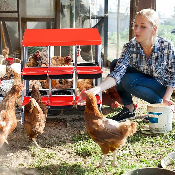 Metal Nesting Box for Chickens (6 Holes) - Heavy Duty Galvanized Steel Hen Laying Box, Outdoor Poultry Nest for Hens, Farm & Ranch Poultry Habitat Supplies