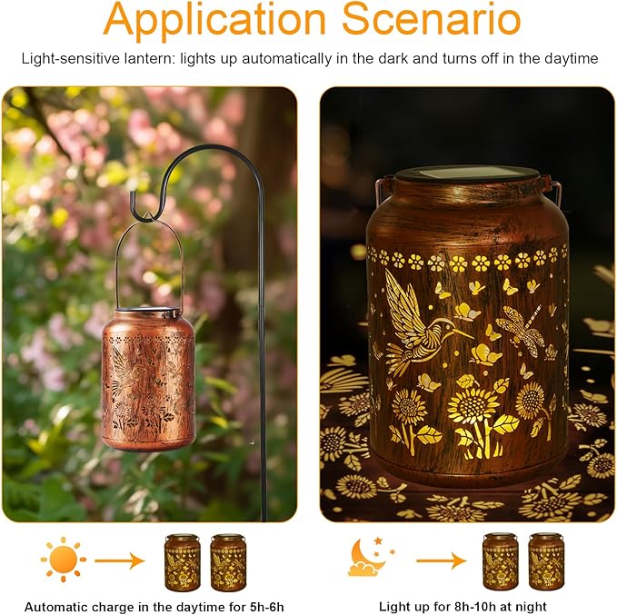 Hummingbird Lantern Solar Outdoor, Birthday Gifts for Women, Mom, Grandma Solar Light Outdoor Waterproof LED Decorative Garden for Lawn, Landscape, Patio, Porch Hanging Lantern for Christmas Decor