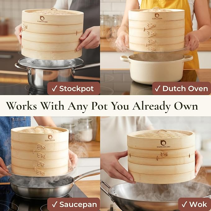 Stainless Steel Steamer Ring for Bamboo Steamer Basket 12-Inch | Fits 7 - 12 Inch Dumpling Steamer Baskets - Ring Adapter for Woks & Pots for Cooking Dim Sum, Rice, Bao Buns, Vegetables