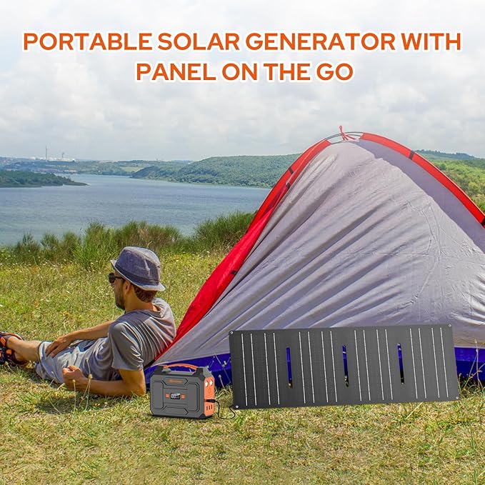 Solar Power Station with Foldable Solar Panel 40W, 110V AC Outlet Camping Portable Solar Generator with Panel, 100W Power Bank USB C Fast Charging Battery Pack for Laptop Smart Device Outdoor Backup
