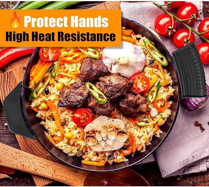 10pcs Cast Iron Handle Cover, Silicone Hot Handle Holder, Heat Resistant Cast Iron Skillet Handle Covers Potholder for Frying Pans and Griddles Kitchen Supplies | Non-Slip Heat Resistant Cast Iron Skillet Covers Potholder for Frying Pans and Griddles K...