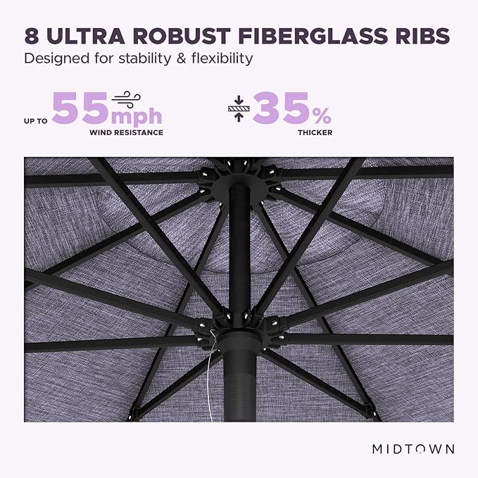 Midtown Umbrellas Push and Pop 10 Feet Outdoor Umbrella, Purple Texture Polyester Fabric - Fiberglass Ribs Deck Patio Umbrella, Backyard Umbrella, Garden Umbrella & Pool Umbrella - Black Pole