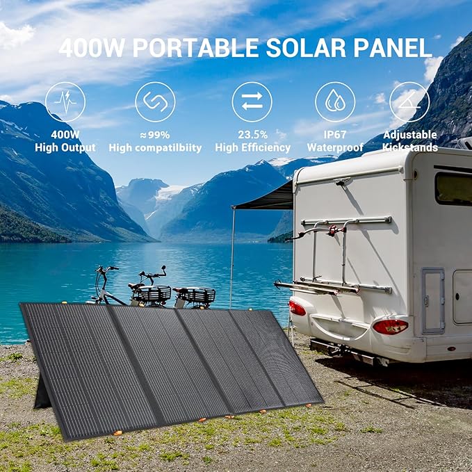 800W Portable Solar Panel,2pcs 400W,Foldable Solar Panel Power Backup,36V Output Solar Charger for Power Station Off Grid Outdoor Activities, RV, Marine,Camping, Solar Generator, IP67 Waterproof