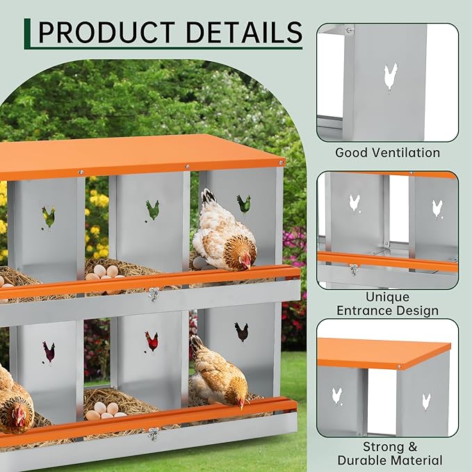 Garvee Nesting Boxes for Chickens, 4 Compartments Metal Chicken Nesting Box, Chicken Egg Laying Box with Large Vented Holes for Easy Egg Collection