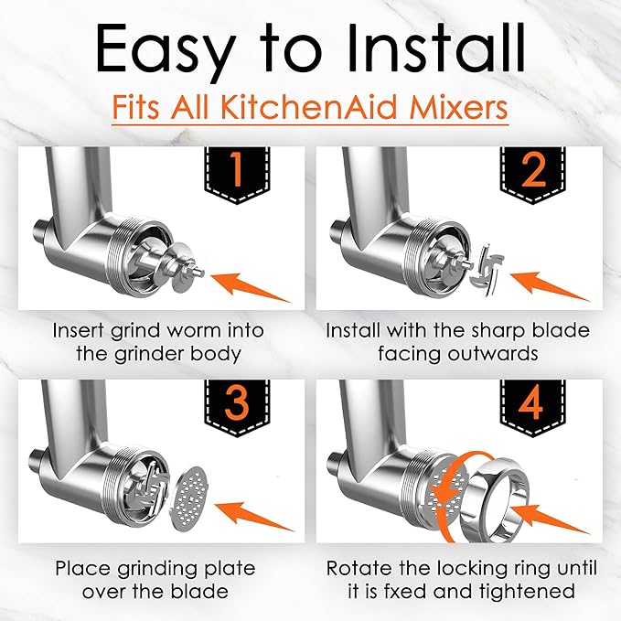 Metal Meat Grinder Attachment for KitchenAid Stand Mixers of All Models | Sausage Stuffer, Food Processor, Aluminum Alloy, Not Dishwasher Safe, Hand Wash Only, Mixer/Machine NOT Included