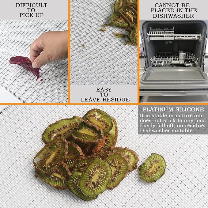 Silicone Mesh Dehydrator Sheets Compatible COSORI Food Dehydrator CFD-P501-SUS - 10x9 inch 5-Packs Reusable Mesh Drying Trays Liners for Jerky Herbs Fruit
