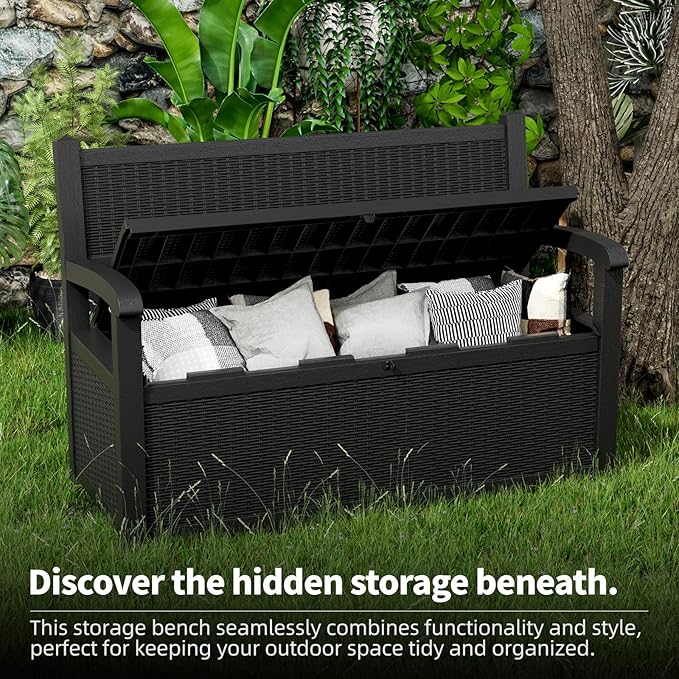 80 Gallon Outdoor Storage Bench Deck Box Waterproof Lockable,Outdoor Storage Furniture for Patio,Garden and Porch,Tools and Cushions(Black)