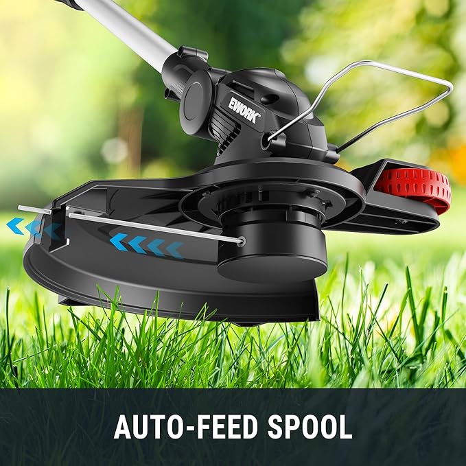 EWORK 20V Cordless String Trimmer 12-Inch Trimmer and Edger with Auto Line Feed, Electric Weed Wacker with 2.0Ah Battery and Charger & 6 Replacement Spools for Lawn, Garden, Yard, etc