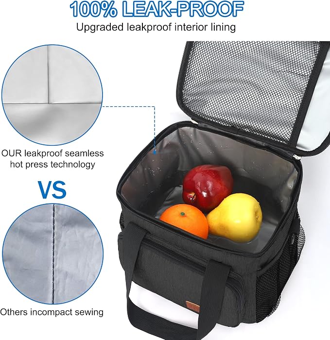Lunch Bags for Women/Men, Insulated Lunch Bag for Work Office Picnic - Lunch Cooler Bag Leakproof Lunch Box with Adjustable Shoulder Strap - Charcoal