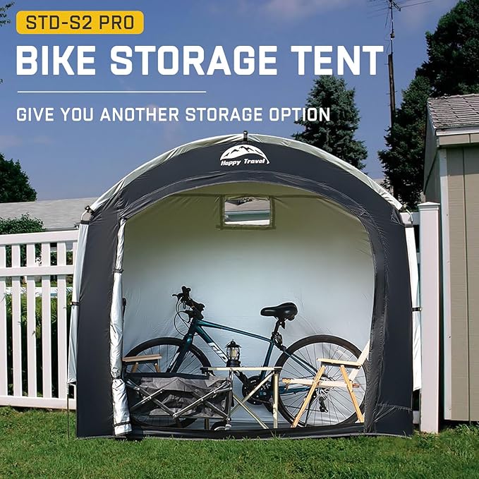 Happy Travel Bike Storage Shed Tent,Outdoor Portable Bicycle Storage Sheds with 210D Oxford Fabric PU4000 Waterproof for 2/3/4/6/8 Bikes,Bike Covers Shelter for Motorcycle,Garden Tools,Toys,Lawn Mower
