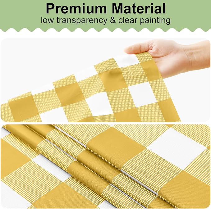 4 Packs Buffalo Disposable Table Cloth, 54 x 108 Inch Waterproof Plastic Tablecloth, Rectangle Gold and White Checkered Table Covers for Picnic, Birthday, Party, Back to School