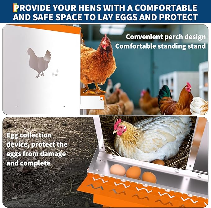 Nesting Boxes for Chickens, Chicken Coop Laying Boxes for Hens with Egg Rollaway System to Protect Eggs, 6/8/10-Hole Galvanized Steel Chicken Nesting Boxes Backyard Farm, Easy to Clean