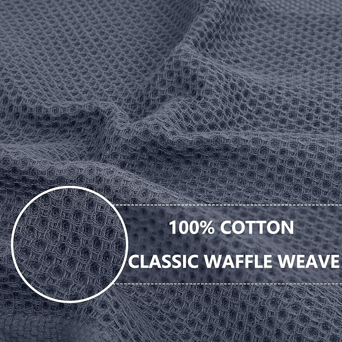 Homaxy 100% Cotton Waffle Weave Kitchen Towels, 3-Pack, Dark Grey | 13 x 28 Inches, Ultra Soft Absorbent Dish Towels, Quick Drying Cleaning Towels