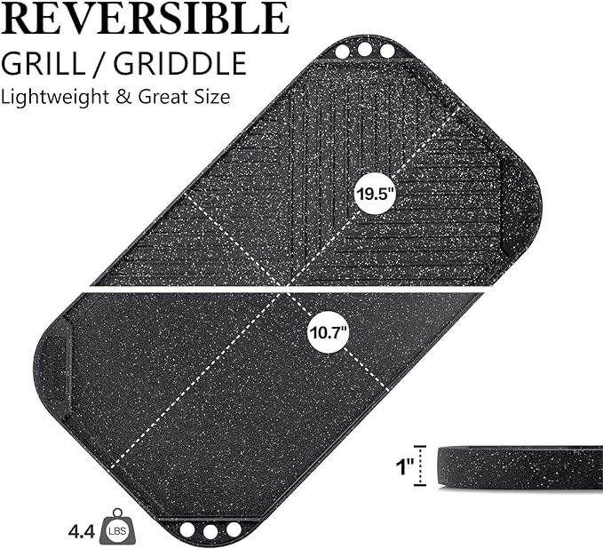 SENSARTE Nonstick Griddle Grill Pan, Pro-Grid Reversible Grill & Griddle Pan, Two Burner Cast Aluminum, Portable for Indoor Stovetop or Outdoor Camping BBQ, 19.5" x 10.7"