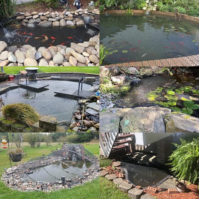 15x40ft Pond Netting for Leaves Leaf Net Cover Pond Net with Small Fine Mesh Protecting Koi Fish from Birds Cats Stakes Included