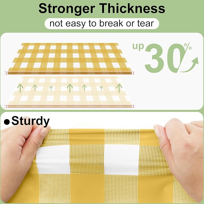 4 Packs Buffalo Disposable Table Cloth, 54 x 108 Inch Waterproof Plastic Tablecloth, Rectangle Gold and White Checkered Table Covers for Picnic, Birthday, Party, Back to School