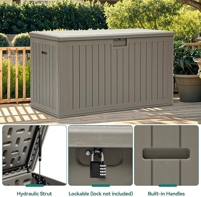 YITAHOME 200 Gallon Double-Wall Deck Box with Divider & Side Handles, Outdoor Large Storage for Patio Furniture Cushions, Garden Pool Accessories, Water Resistant & Lockable
