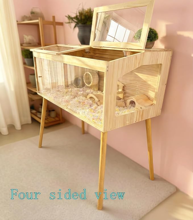 Brooder Box for Chicks Pine Wood Chicken brooder Box with Thermostat & Heating Lamp & 4Wood Legs,Solid Panels Chick brooder for Chicks, Ducklings, Hamsters, Guinea Pigs - Chew-Proof (40x21x21 in)