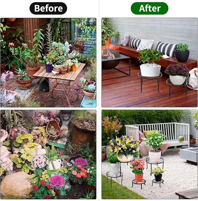 5 packs Rustproof Metal Plant Stands for Multiple Plant, Heavy Duty Plants Holder Outdoor Indoor, Round Wrought Iron Flower Planter Pot Stand, Corner Gardening Pumpkin Stand Black