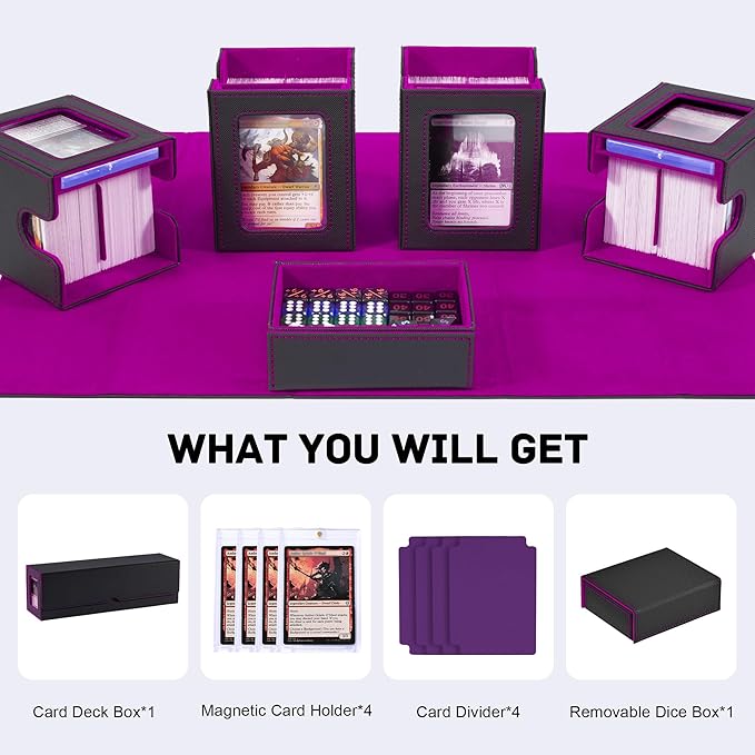 Marsguard Trading Card Deck Box with Commander Display,5 in 1 MTG Storage Holds 400+ Double-Sleeved Cards,4 Deck Boxes & Dice Tray Included,Fits MTG, TCG, PTCG & Sports Cards