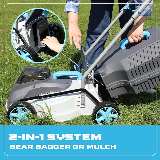 RB 40V 13-Inch Brushless Cordless Lawn Mower with 4.0Ah Lithium Battery & Fast Charger, 2-in-1 Lightweight Mower for Small Yards, Foldable Handle, 5 Cutting Height Adjustments