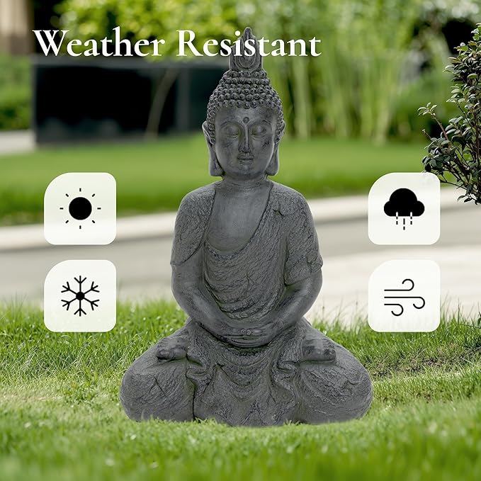 LuxenHome Large Buddha Statue Outdoor and Indoor, 22" Fiber Stone Meditating Buddhas Garden Statues Outdoor, Zen Buddha Garden Sculptures & Statues, Outdoor Statues for Patio, Backyard Deck