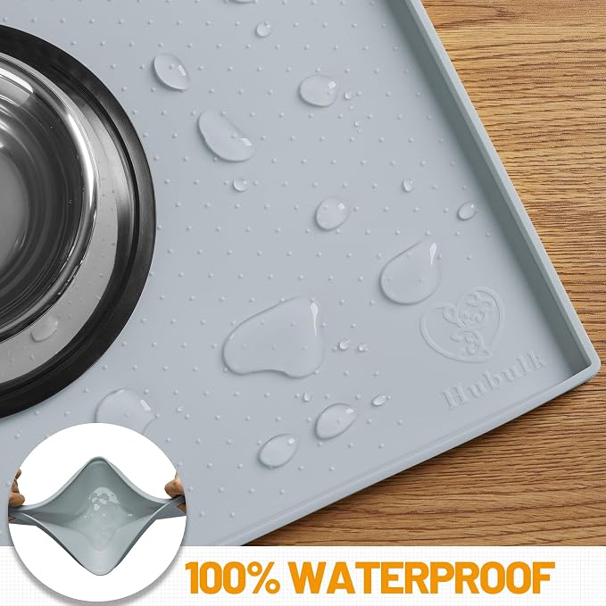 Hubulk Dog Feeding Mat,100% Waterproof Food Grade Silicone Pet Food and Water Bowl Placemat,Dishwasher, High Raised Edge to Prevent Spills,Nonslip Tray to Stop Messes on Floor(24"x16"x0.5", Mist)