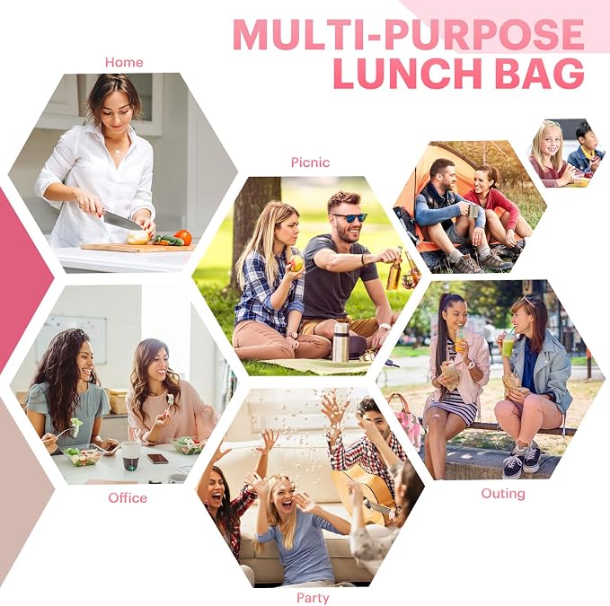 Lunch Bag for Women & Men Adult Insulated Lunch Box, Small Leakproof Cooler Food Lunch Containers Reusable High Capacity Lunch Tote Bags for Work, Travel, Outdoor (Pink Camo)