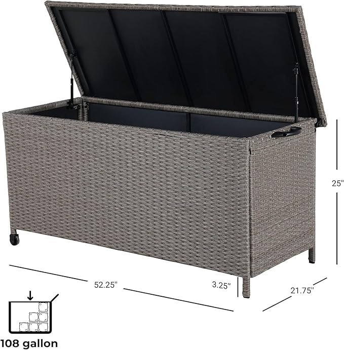 Grand patio 108 Gallon Deck Storage Box Indoor Outdoor Wicker Bin for Patio Furniture Cushions Garden Tools Pool Accessories, Greige