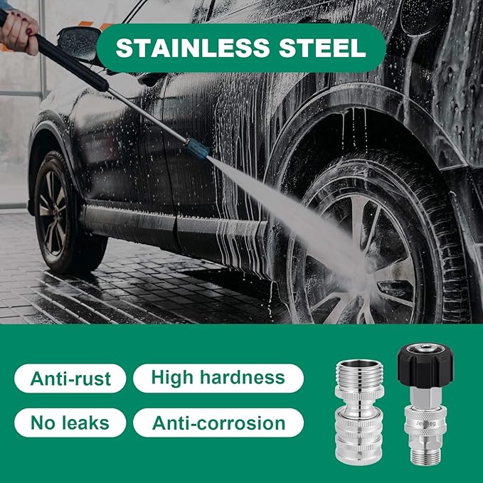2025 upgraded version,Pressure Washer Quick Connect Kit, Stainless Steel Pressure Washer Adapter Set, M22 Swivel 14mm to 3/8 Inch Quick Disconnect,3/4 Inch Hose Fittings