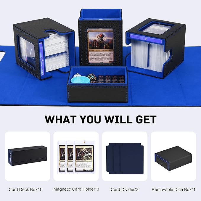 Marsguard Trading Card Deck Box with Commander Display,4 in 1 MTG Storage Holds 300+ Double-Sleeved Cards,3 Deck Boxes & Dice Tray Included,Fits MTG, TCG, PTCG & Sports Cards