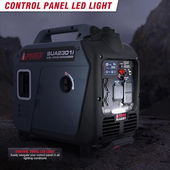 A-iPower Portable Inverter Generator, 2300W RV Ready, EPA & CARB Compliant CO Sensor, Portable Ultra-Light Weight For Backup Home Use, Tailgating & Camping (SUA2301i)