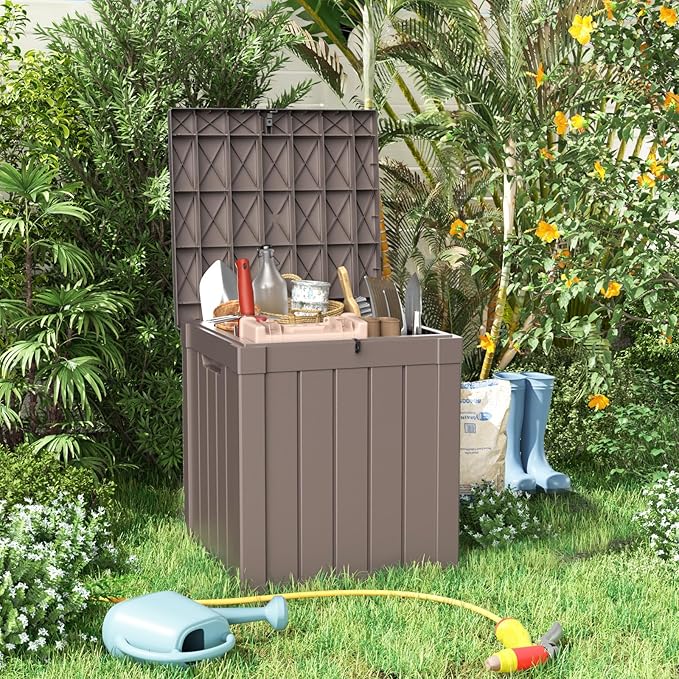 40 Gallon Resin Deck Box, Lockable Patio Outdoor Storage Box for Furniture, Garden Tools and Tools Storage, Waterproof Outside Storage Boxes - Grey