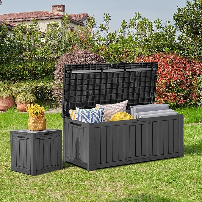 YITAHOME 120 Gallon Large Deck Box, Resin Outdoor Storage Box for Outdoor Pillows, Garden Tools and Pool Supplies, Waterproof, Lockable, Dark Gray